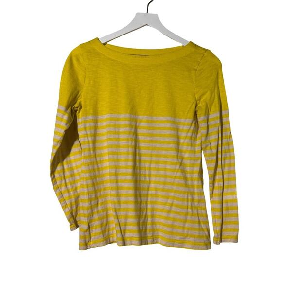 Ann Taylor Loft Shirt Yellow/White Striped Long Sleeve Size Petite Medium - Picture 1 of 6